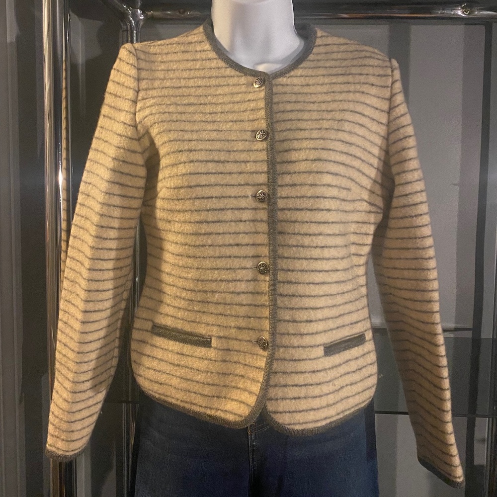 Vintage Cream and Gray Striped Pure Wool Jacket
